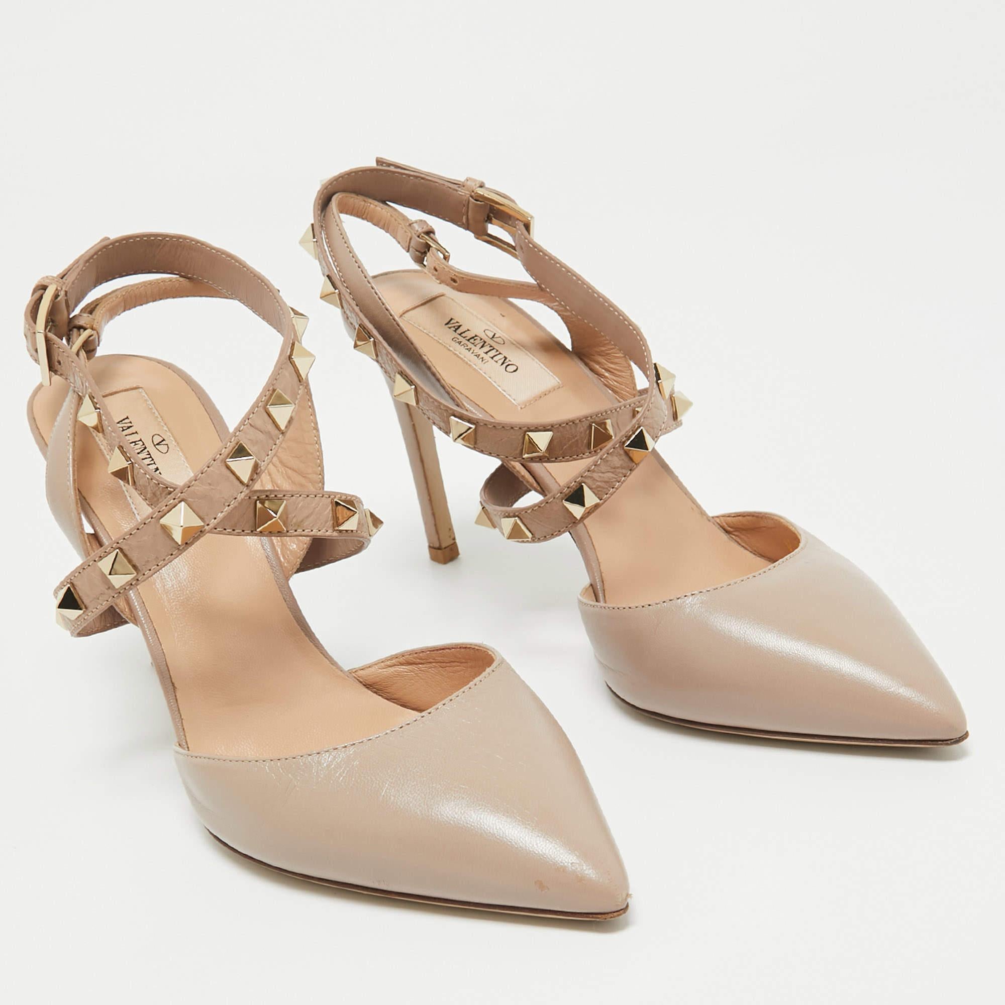 Women's Valentino Beige Leather Rockstud Pumps Size 36.5