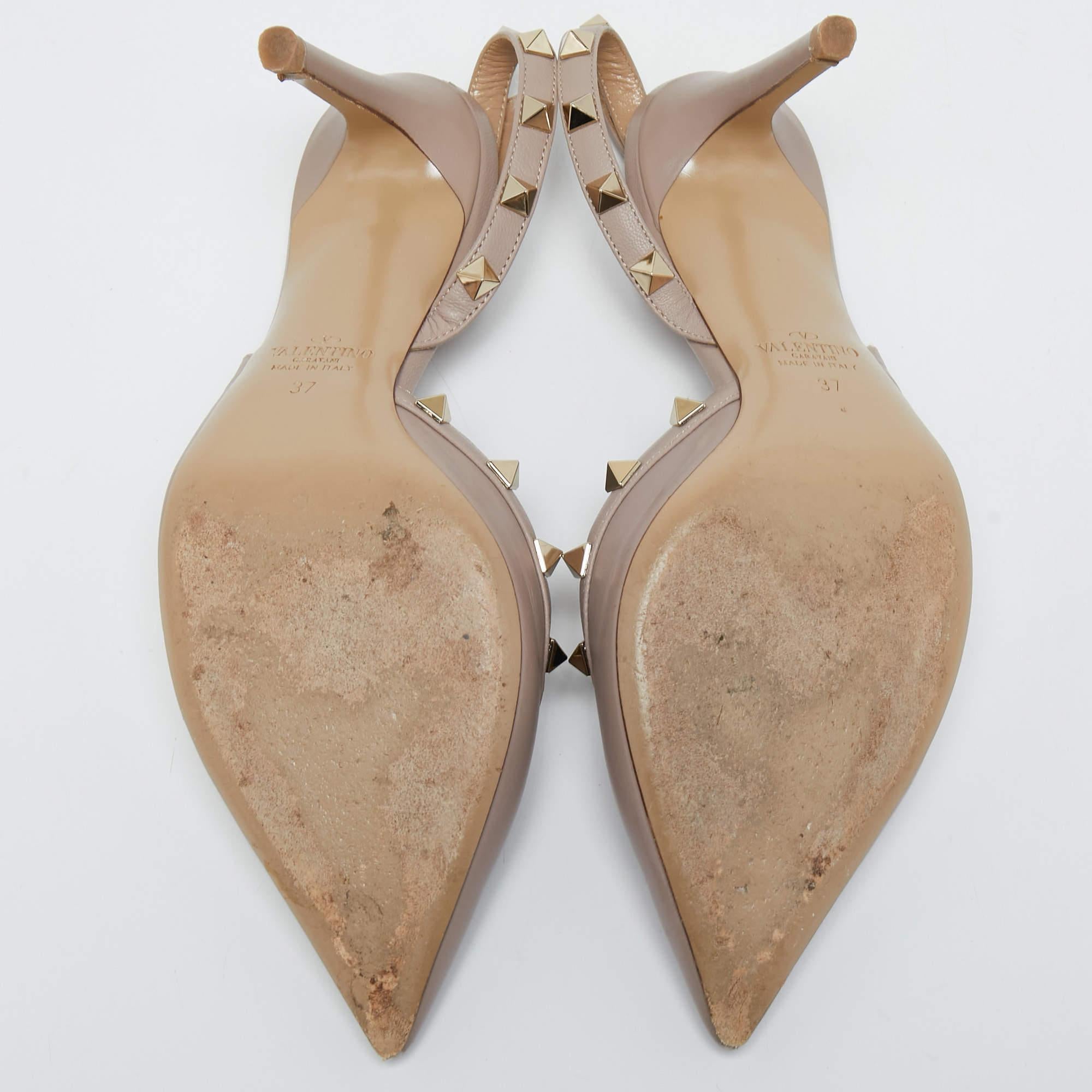 Valentino Beige Leather Rockstud Slingback Pumps Size 37 6