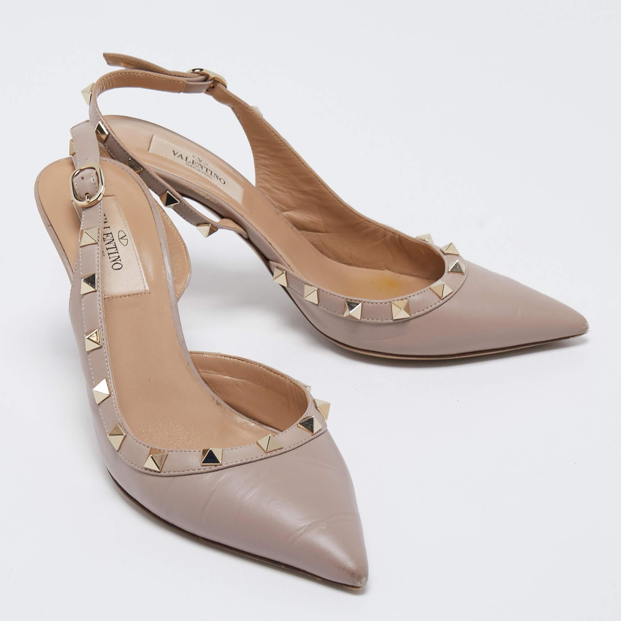 Valentino Beige Leather Rockstud Slingback Pumps Size 37 1