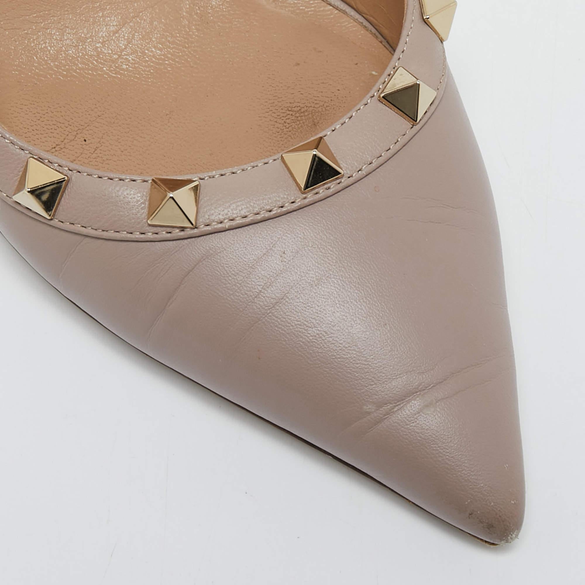 Valentino Beige Leather Rockstud Slingback Pumps Size 37 2