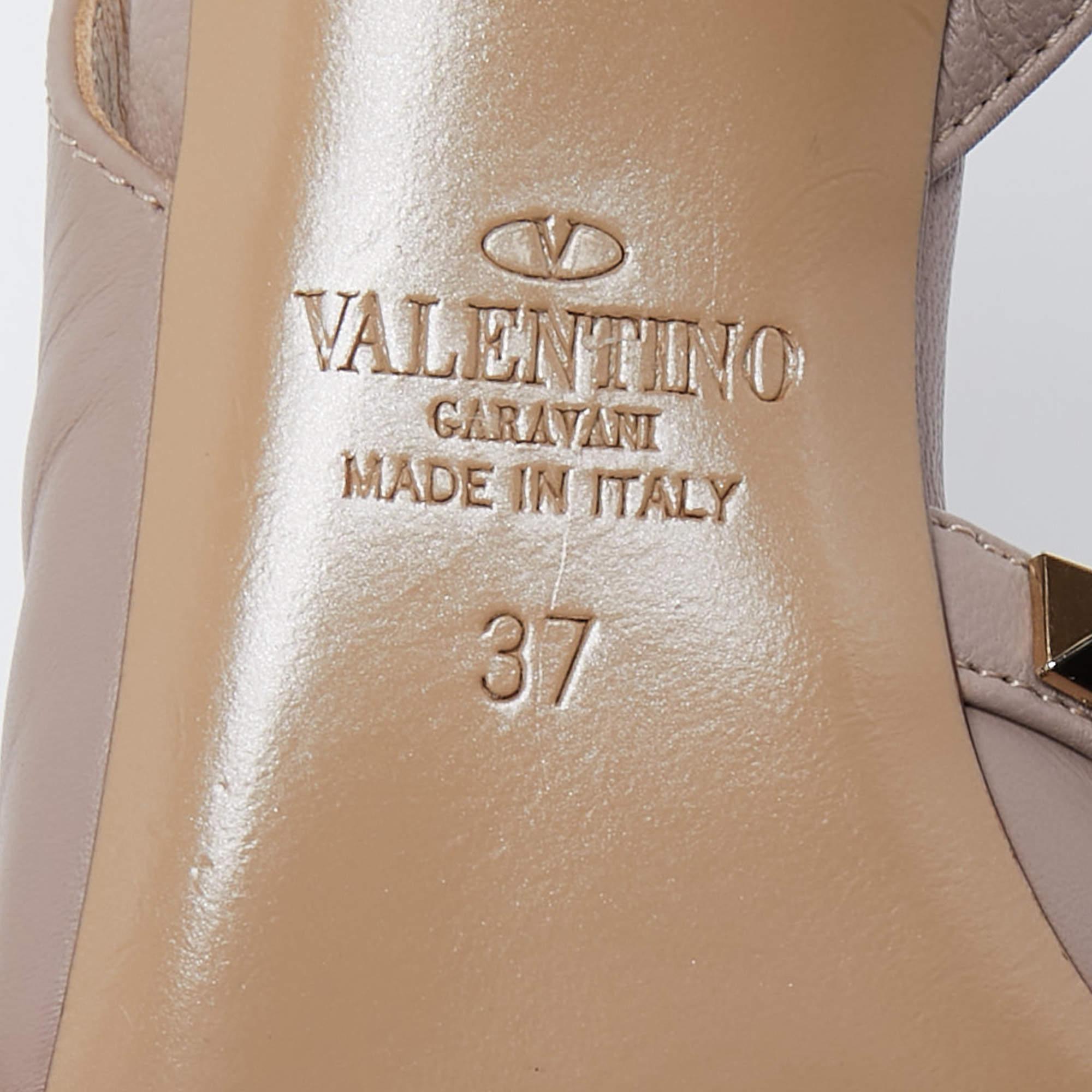 Valentino Beige Leather Rockstud Slingback Pumps Size 37 3
