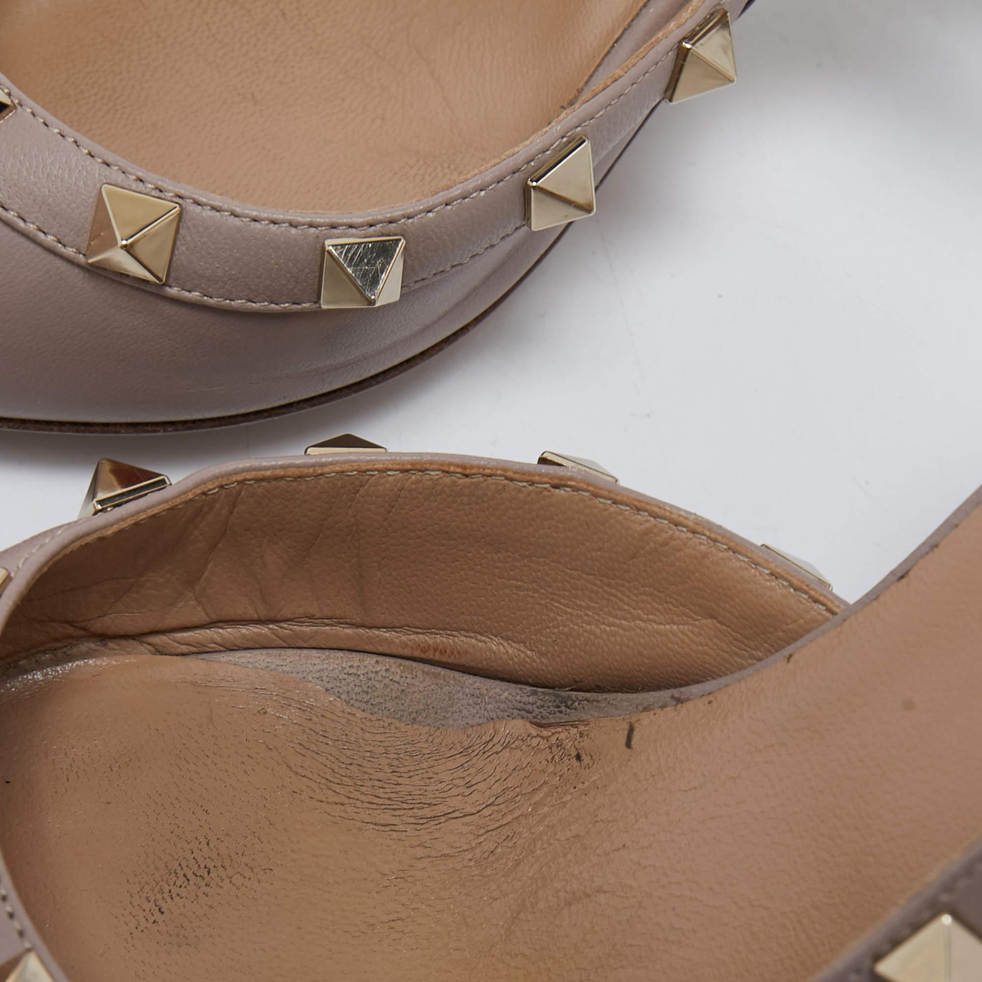 Valentino Beige Leather Rockstud Slingback Pumps Size 37 4