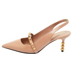 Valentino Beige Leather Rockstud Slingback Pumps Size 37.5