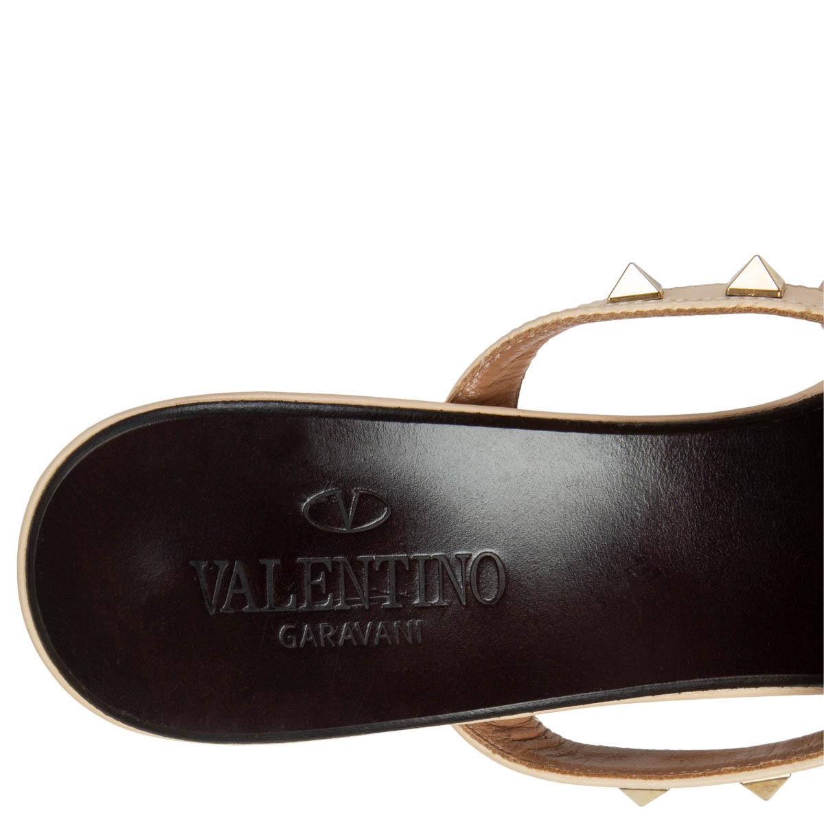 VALENTINO beige leather ROCKSTUD T-STRAP Sandals Shoes 37 For Sale 1