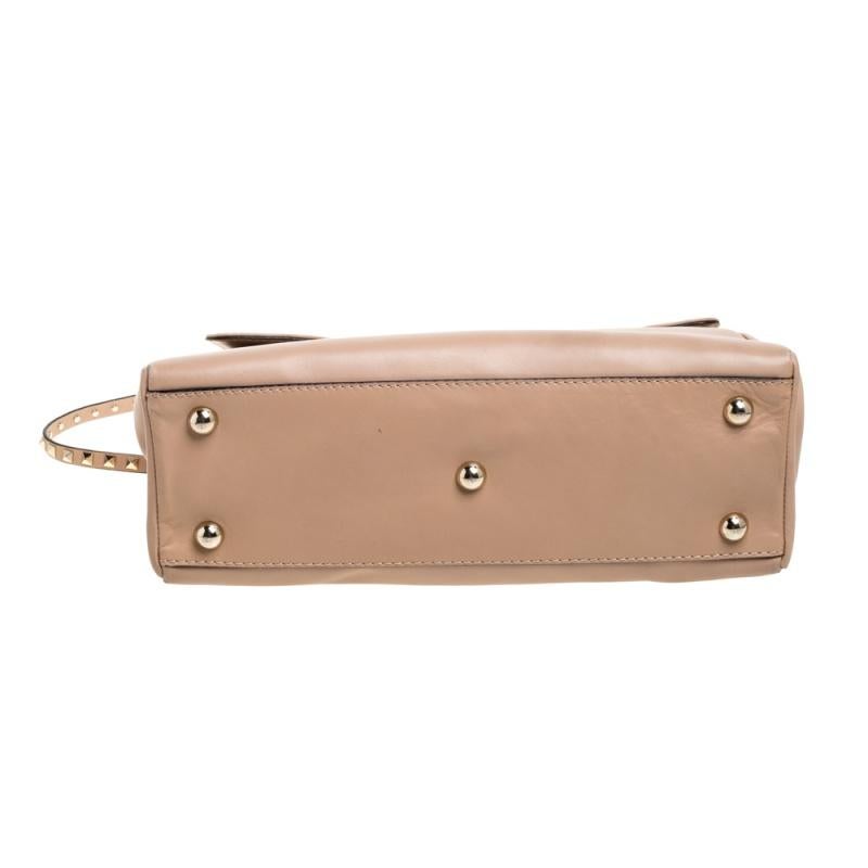 Valentino Beige Leather Rockstud Top Handle Bag 1