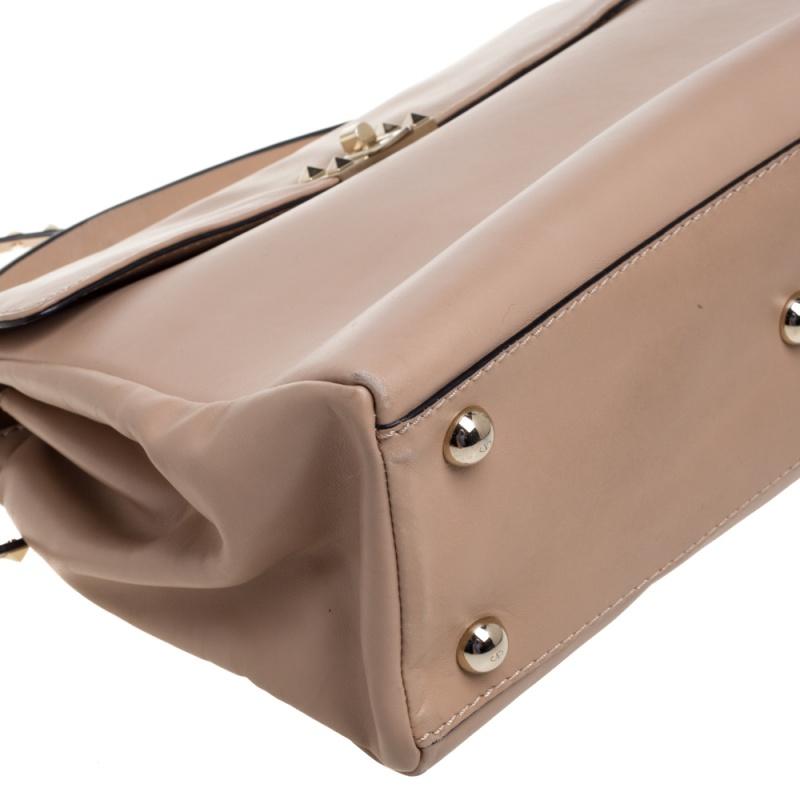 Valentino Beige Leather Rockstud Top Handle Bag 2