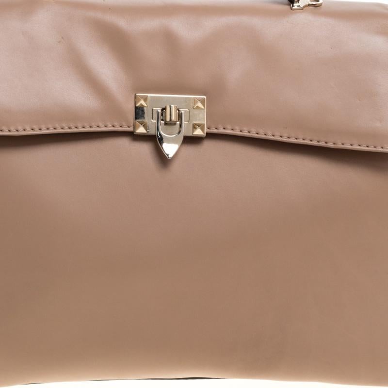 Valentino Beige Leather Rockstud Top Handle Bag 4