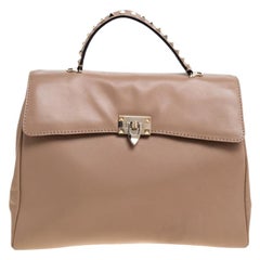 Valentino Beige Leather Rockstud Top Handle Bag