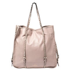 Valentino Beige Leather Rockstud Vertical Tote