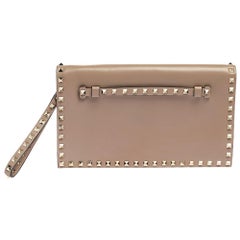 Valentino Beige Leather Rockstud Wristlet Clutch