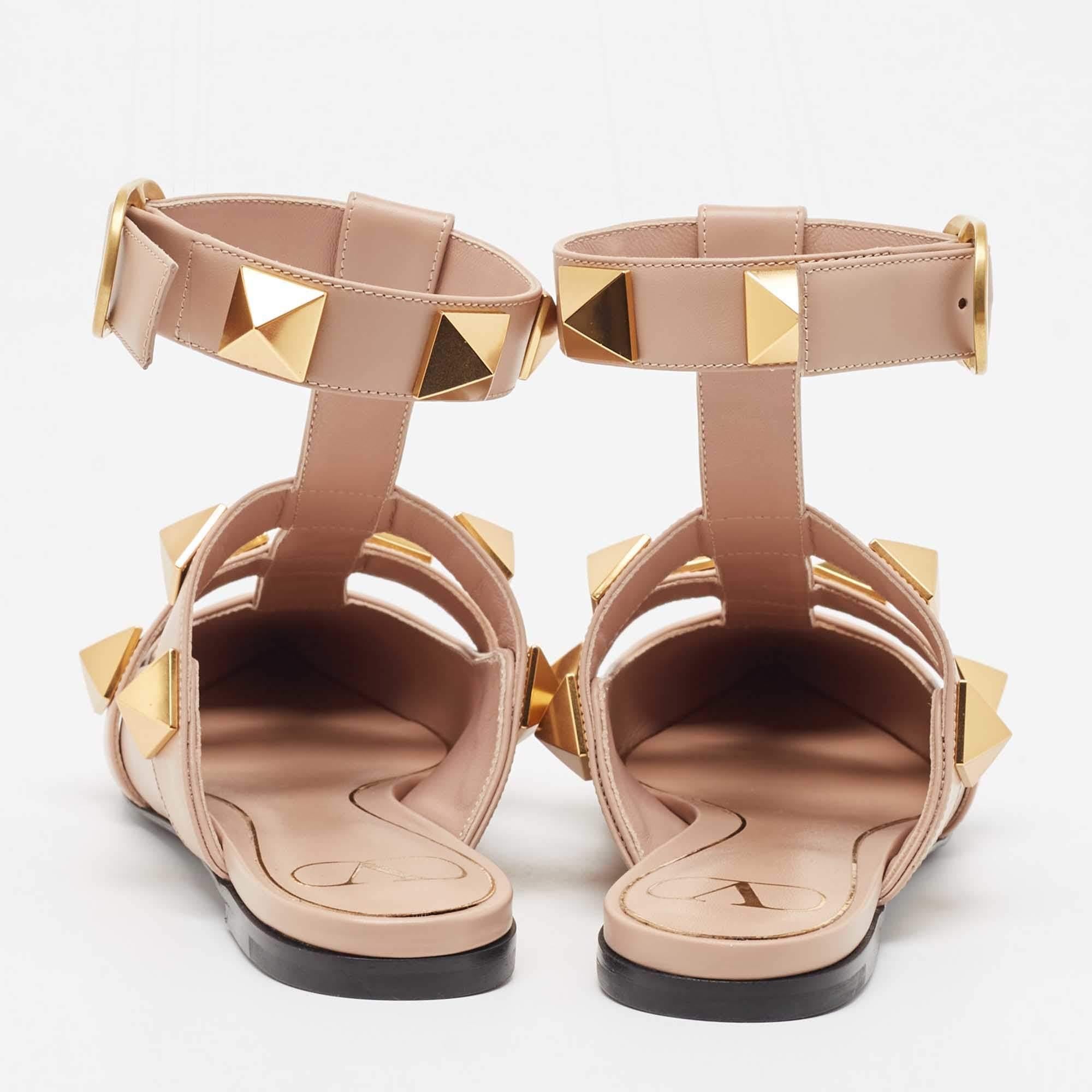 Valentino Beige Leather Roman Stud Ankle Strap Sandals Size 36 1