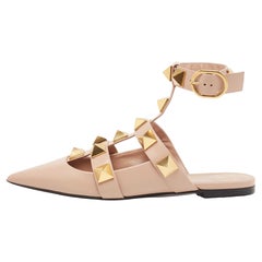 Valentino Beige Leather Roman Stud Ankle Strap Sandals Size 40