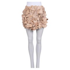 Valentino Beige Leather & Silk Mini Skirt Size M