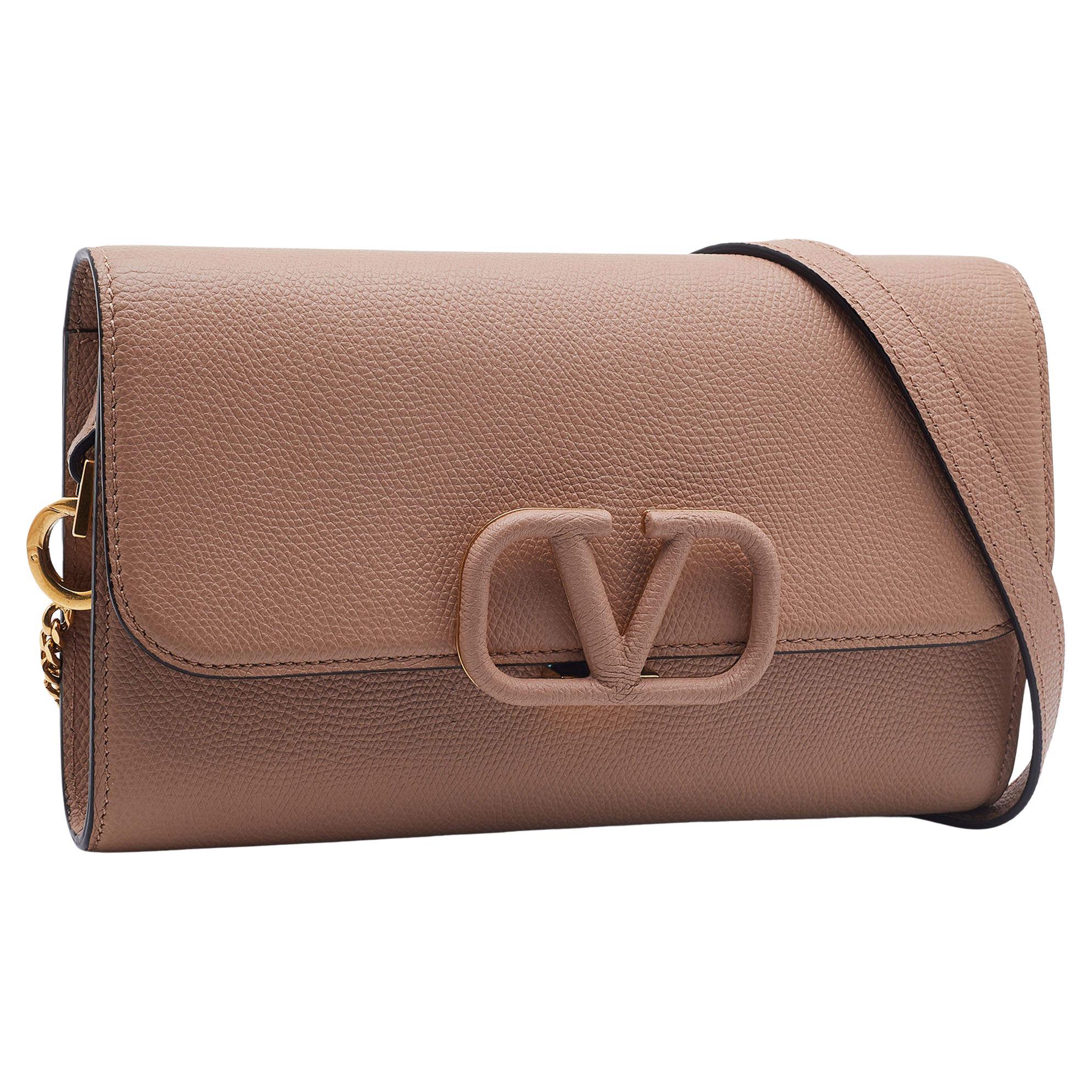 Women's Valentino Beige Leather Small VSling Clutch Bag