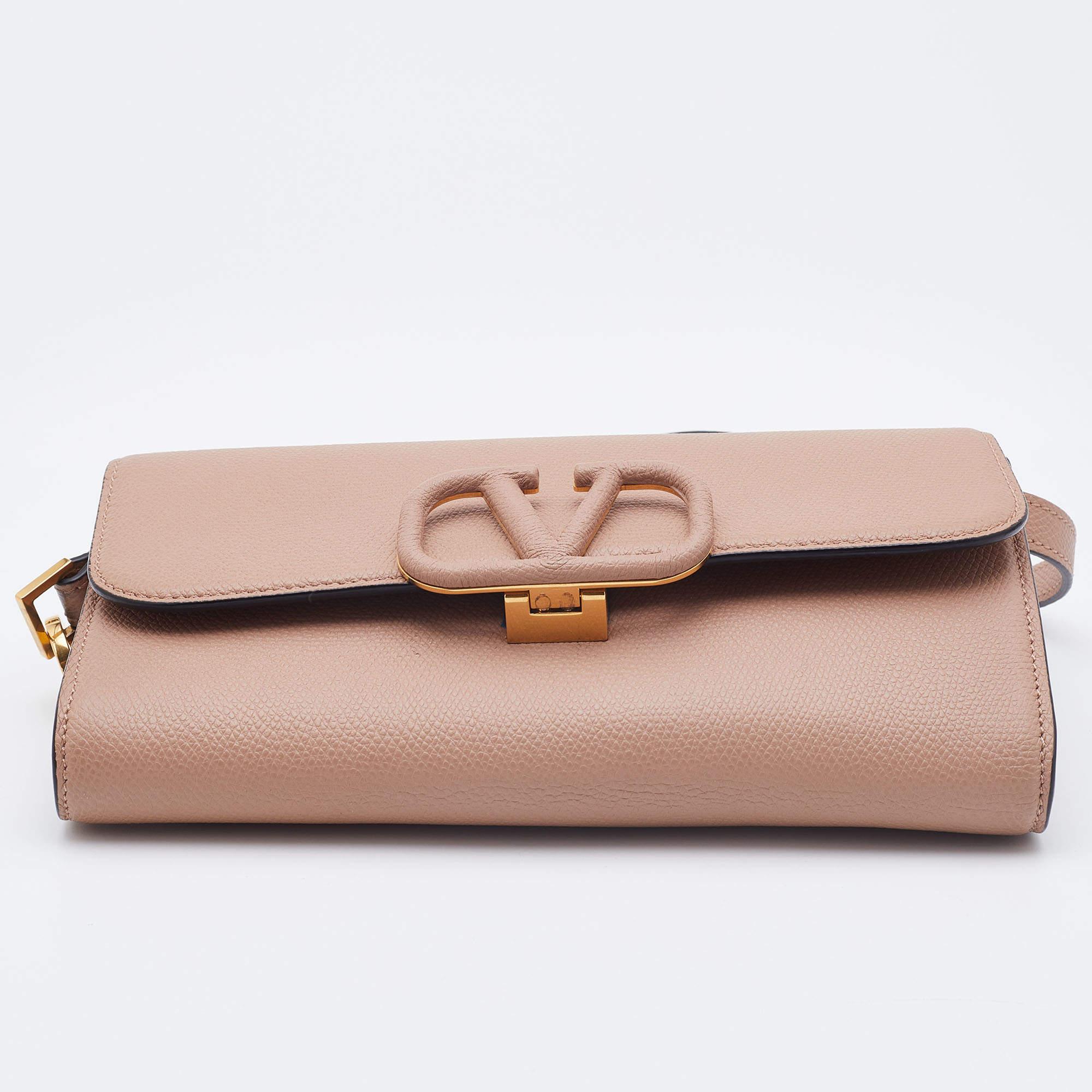 Valentino Beige Leather Small VSling Clutch Bag 1