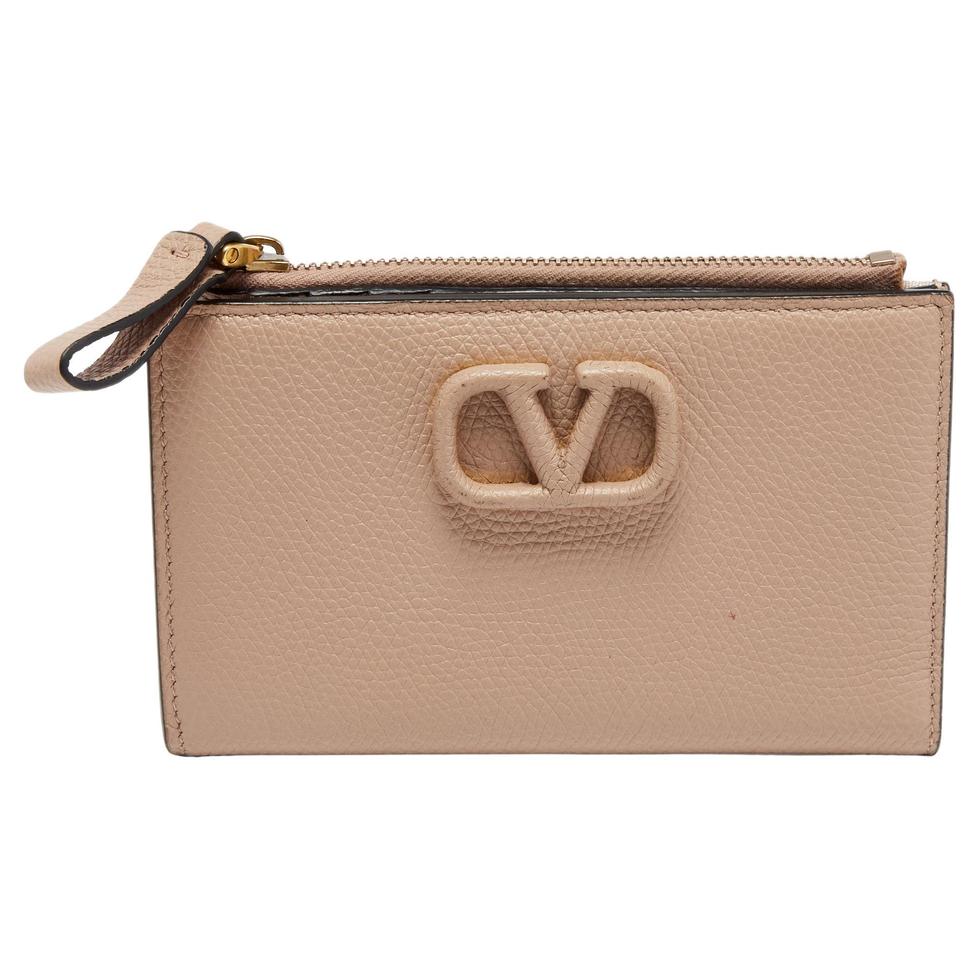 Valentino Beige Leather VLogo Bifold Wallet For Sale at 1stDibs