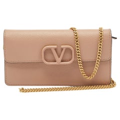 Valentino Beige Leather VLogo Wallet on Chain