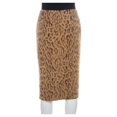 Valentino Beige Leopard Print Angora & Silk Blend Pencil Skirt S