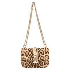 Valentino Beige Leopard Print Calf Hair and Leather Small Rockstud Glam Lock 