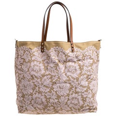 Valentino Beige/Light Pink Canvas and Lace Glamorous Reversible Tote