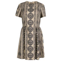 Valentino Beige Medallion Printed Cotton Pleated Bambolina Dress M