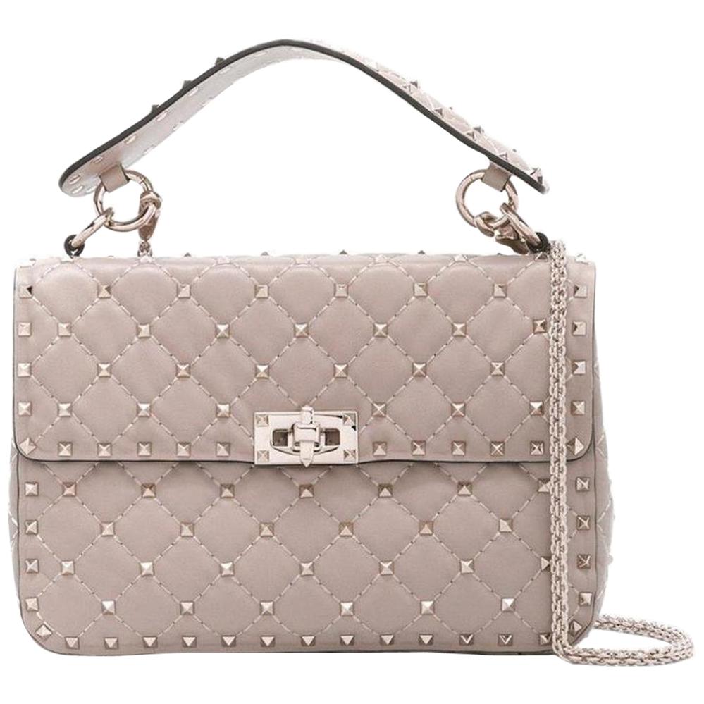 Valentino Beige Medium Rockstud Matelassé Bag LW0B0122NAP For Sale