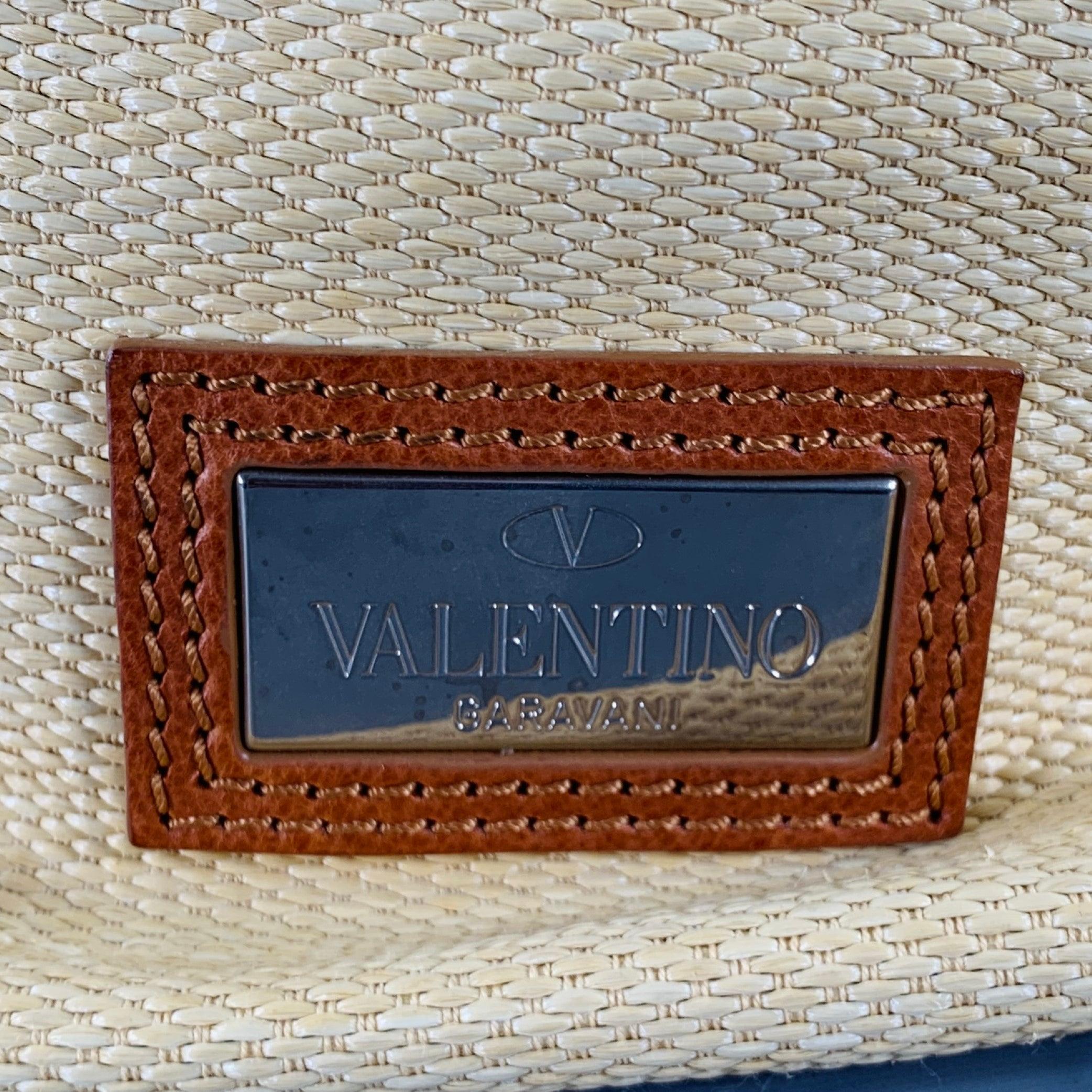 Men's VALENTINO Beige Multi Color Woven Leather Beaded Raffia Handbag For Sale