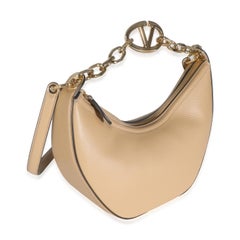 Valentino Beige Nappa Small Vlogo Moon Hobo