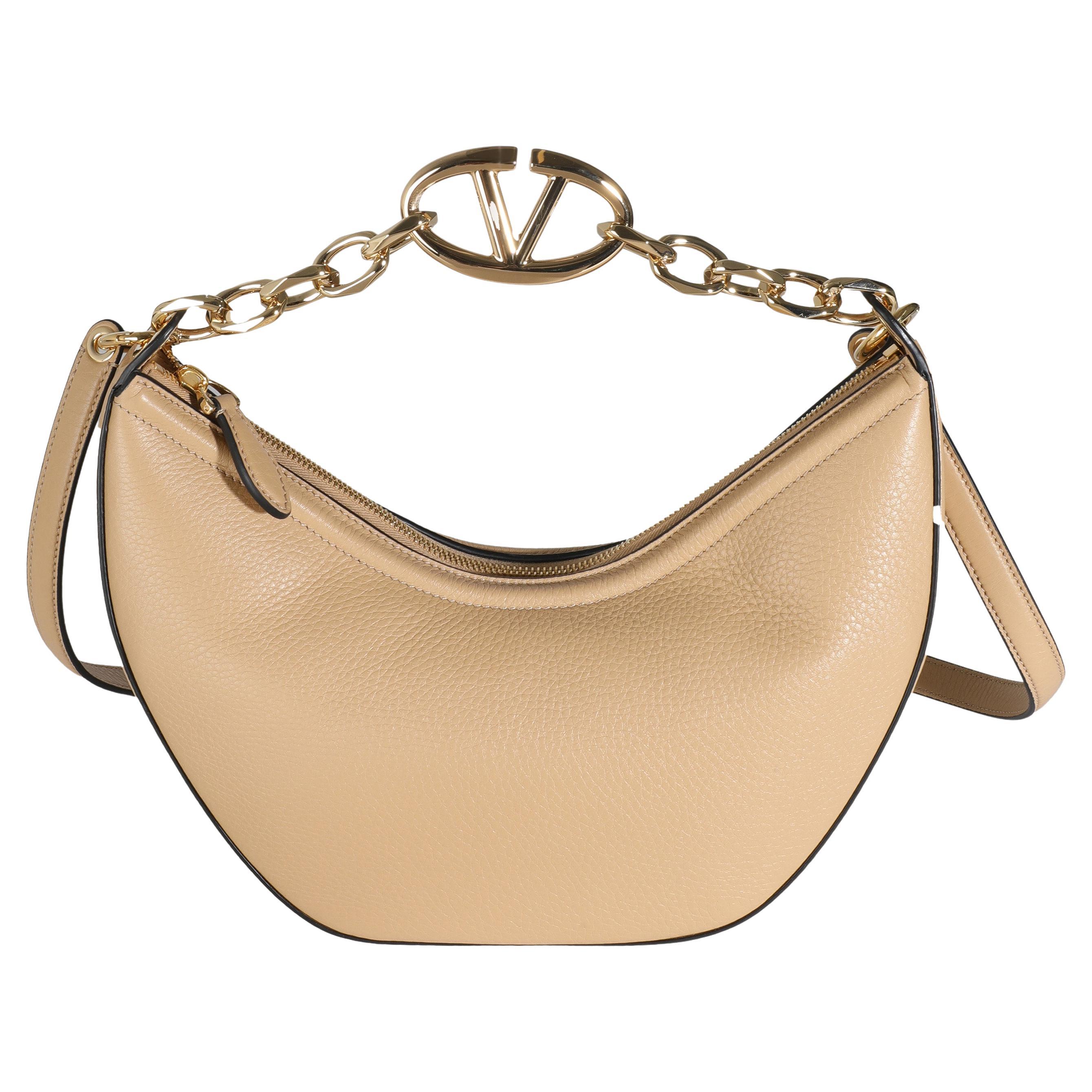 Valentino Beige Nappa Small Vlogo Moon Hobo