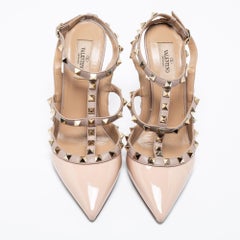 Valentino Beige Patent And Leather Rockstud Caged Pumps Size 39