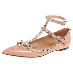 Valentino Beige Patent And Leather Rockstud Flats Size 39.5