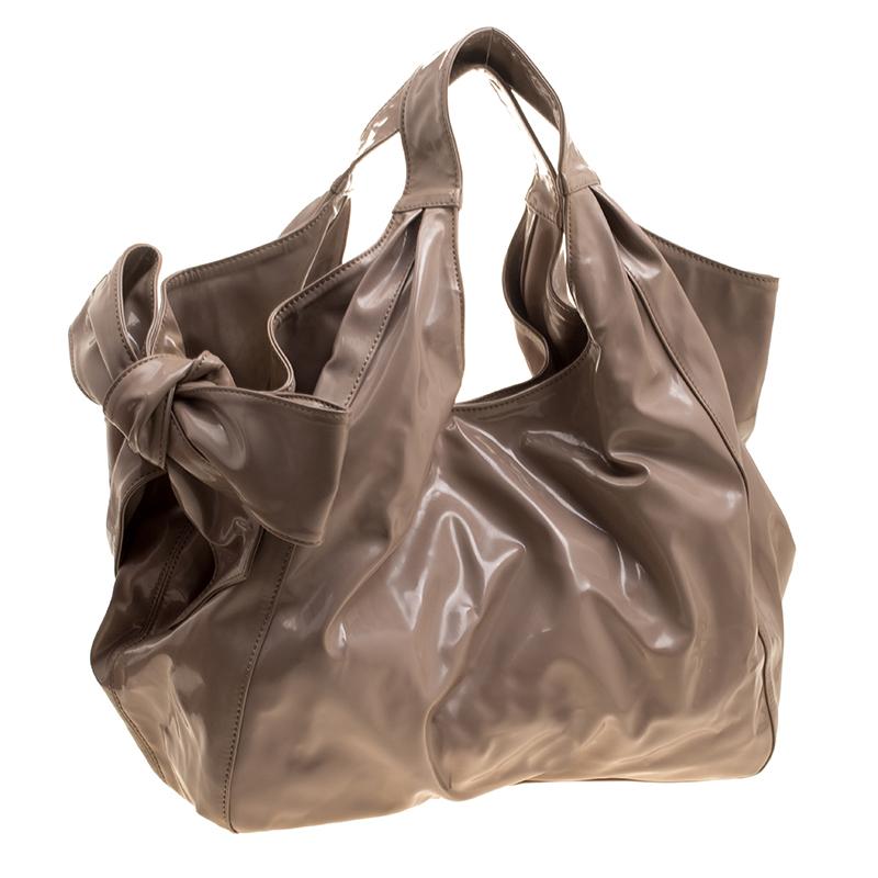 Women's Valentino Beige Patent Leather Bow Hobo