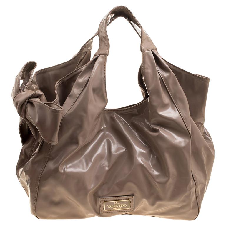 Valentino Beige Patent Leather Bow Hobo