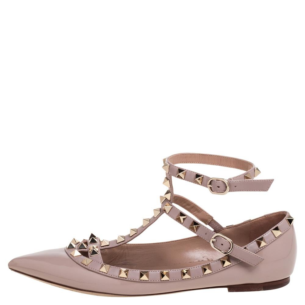 Valentino Beige Patent Leather Caged Rockstud Ballet Flats Size 37 1