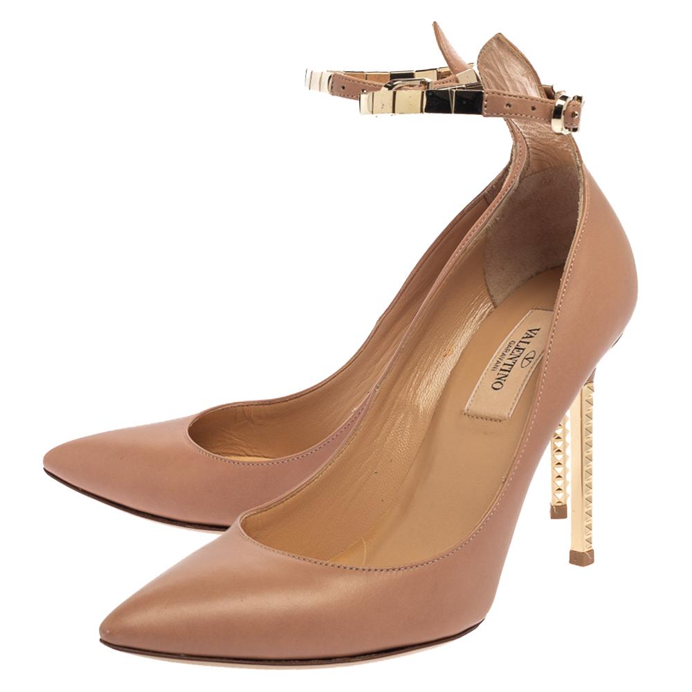 Valentino Beige Patent Leather Chain Ankle Strap Pointed Toe Pumps Size 36.5 4