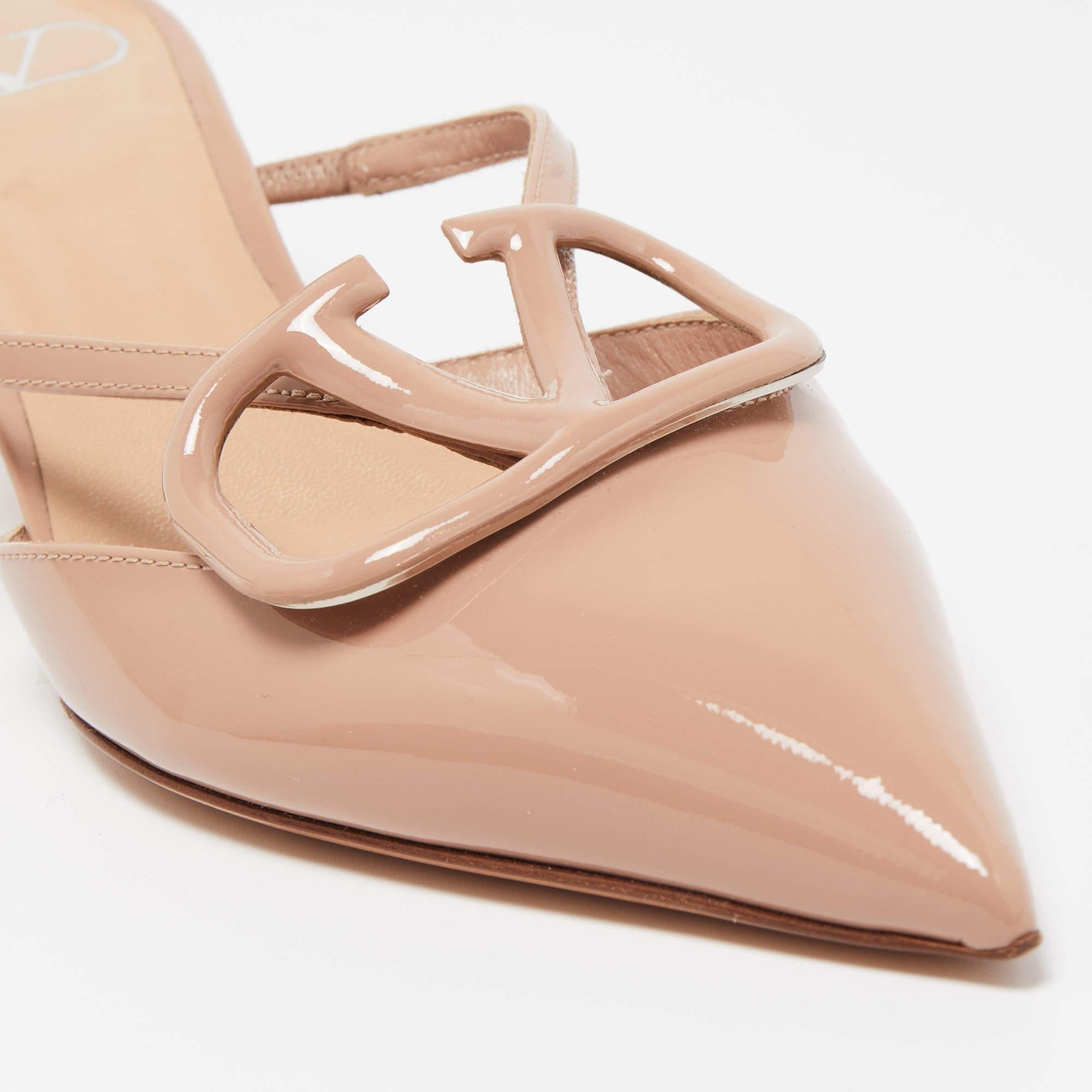 Valentino Beige Patent Leather Escape V logo Pointed Toe Mules Size 35 2