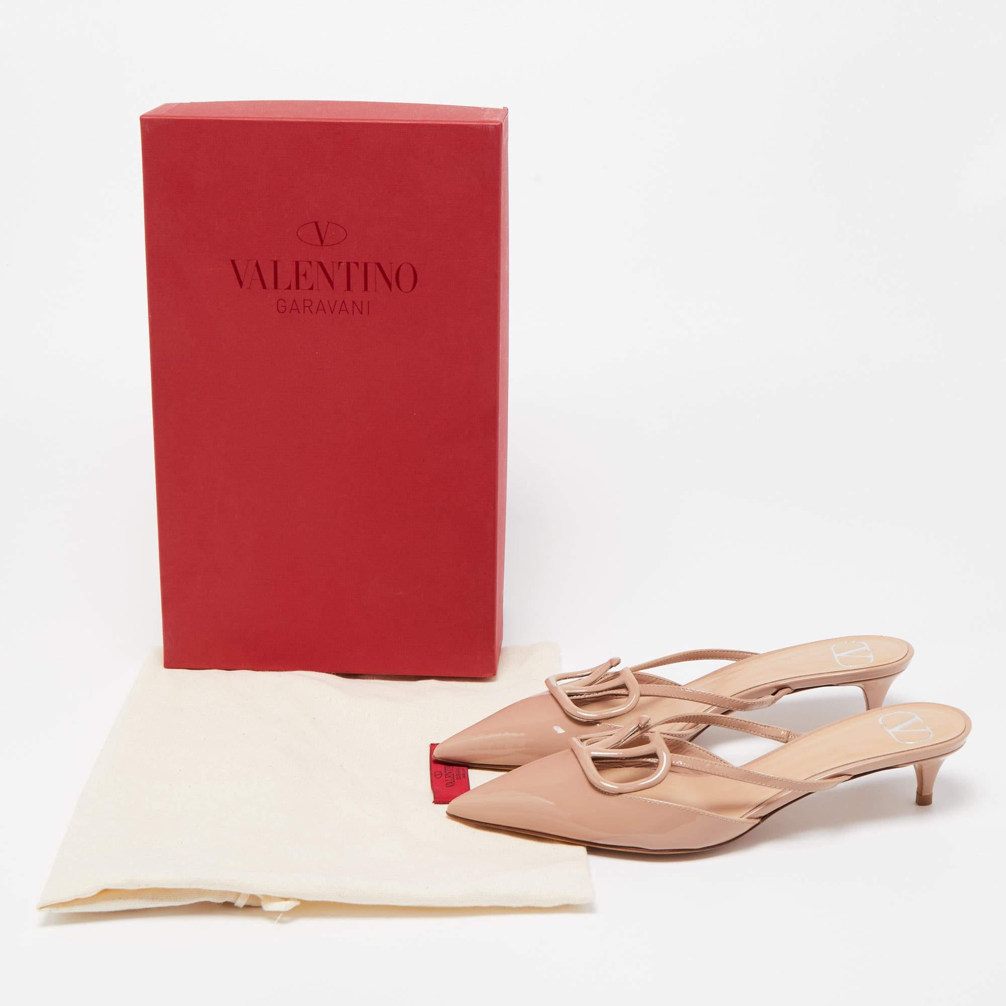 Valentino Beige Patent Leather Escape V logo Pointed Toe Mules Size 35 3