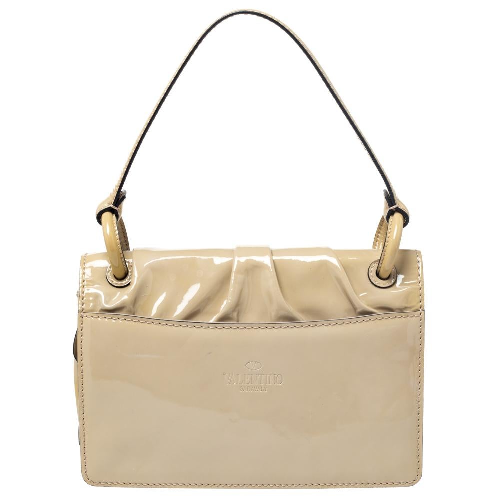 Valentino Beige Patent Leather Flap Shoulder Bag 5
