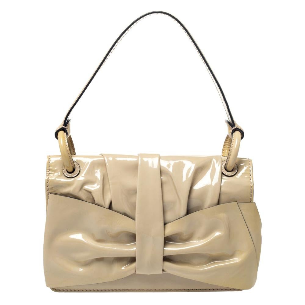 Valentino Beige Patent Leather Flap Shoulder Bag
