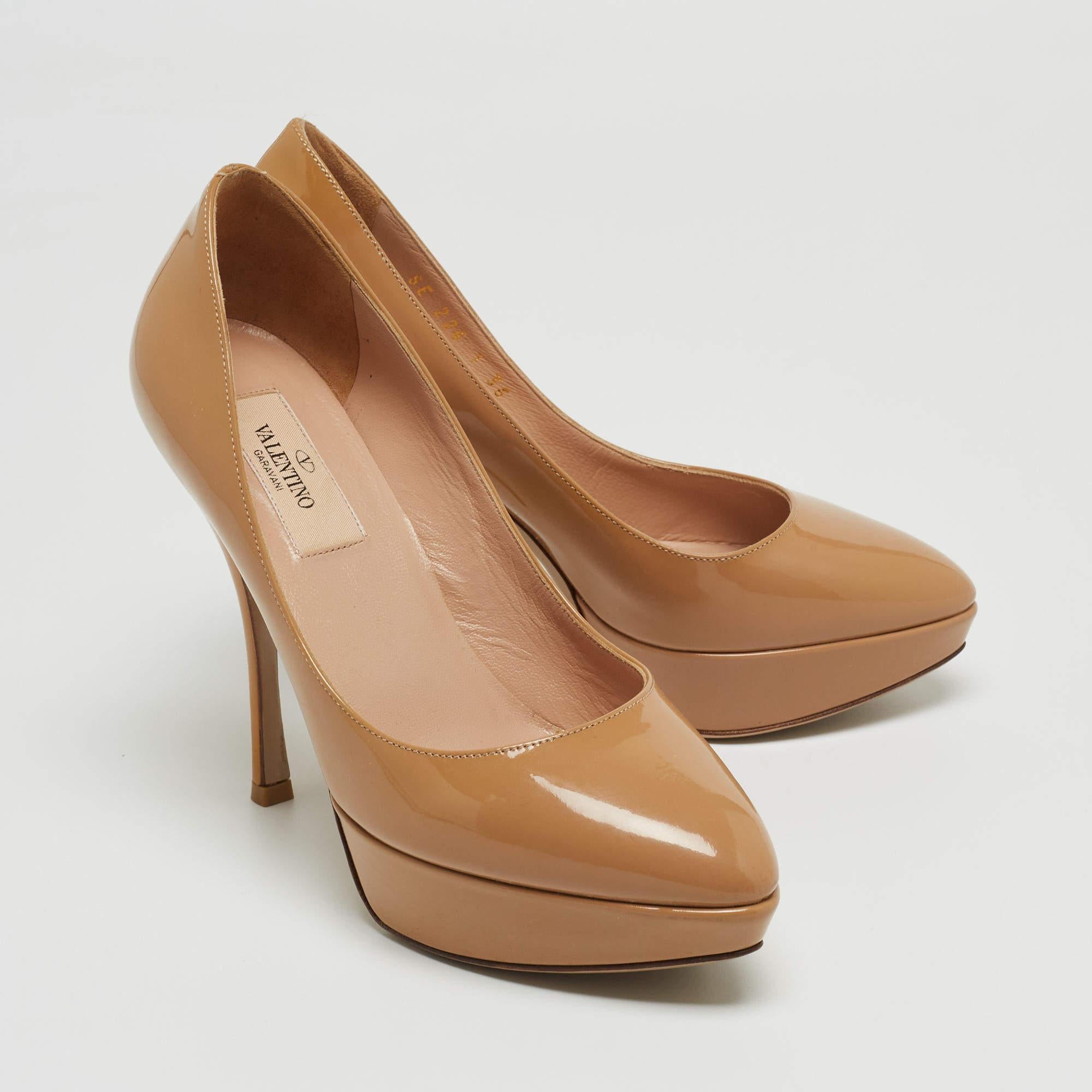 Valentino Beige Patent Leather Platform Pumps Size 36 For Sale 1