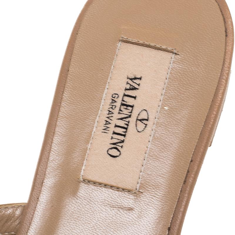 Valentino Beige Patent Leather Rockstud Ankle Strap Flat Sandals Size 38 3