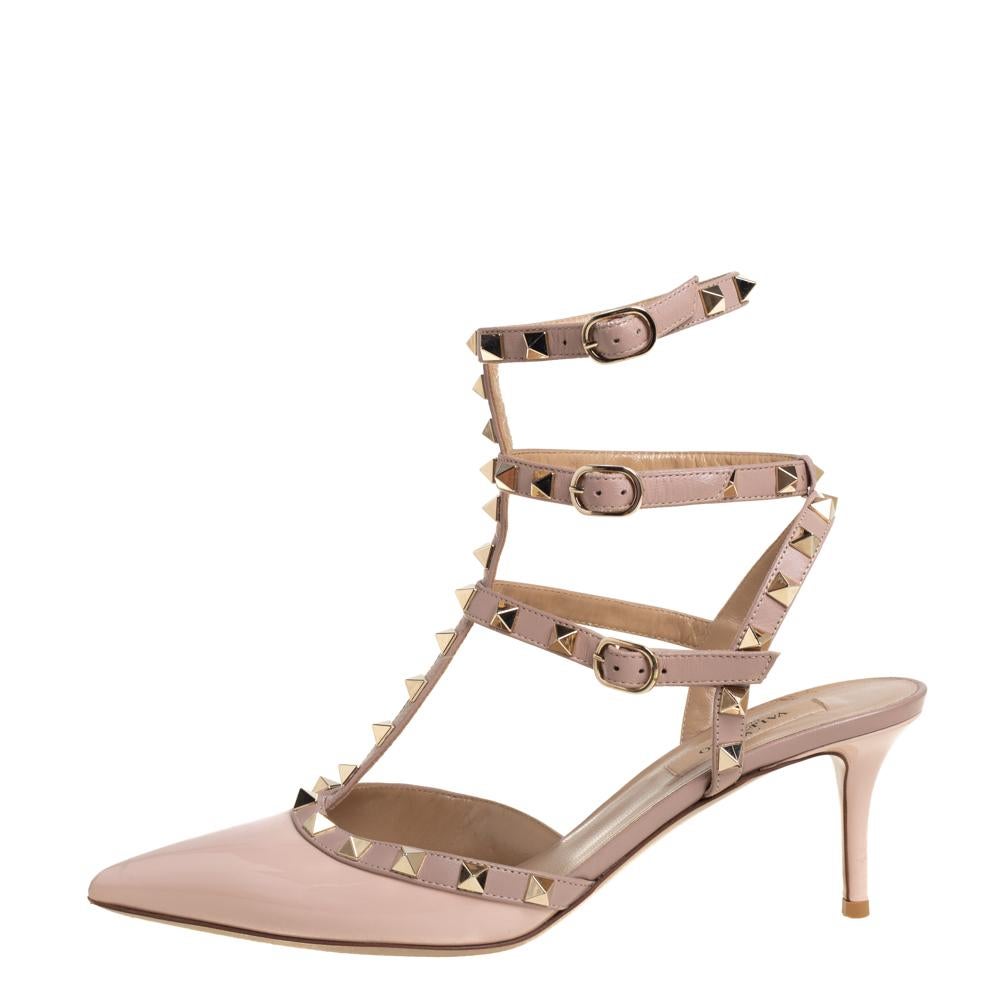 Valentino Beige Patent Leather Rockstud Ankle Strap Sandals Size 39 1