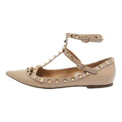 Valentino Beige Patent Leather Rockstud Ballet Flats Size 36.5
