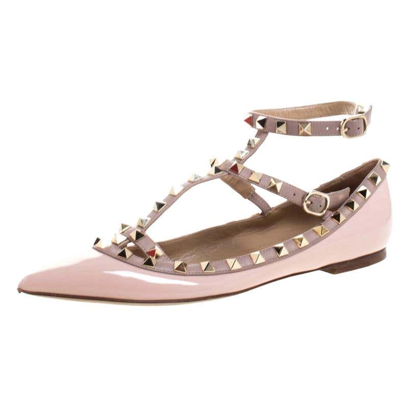 Valentino Beige Patent Leather Rockstud Ballet Flats Size 37.5 For Sale ...