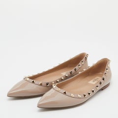 Valentino Beige Patent Leather Rockstud Ballet Flats Size 38
