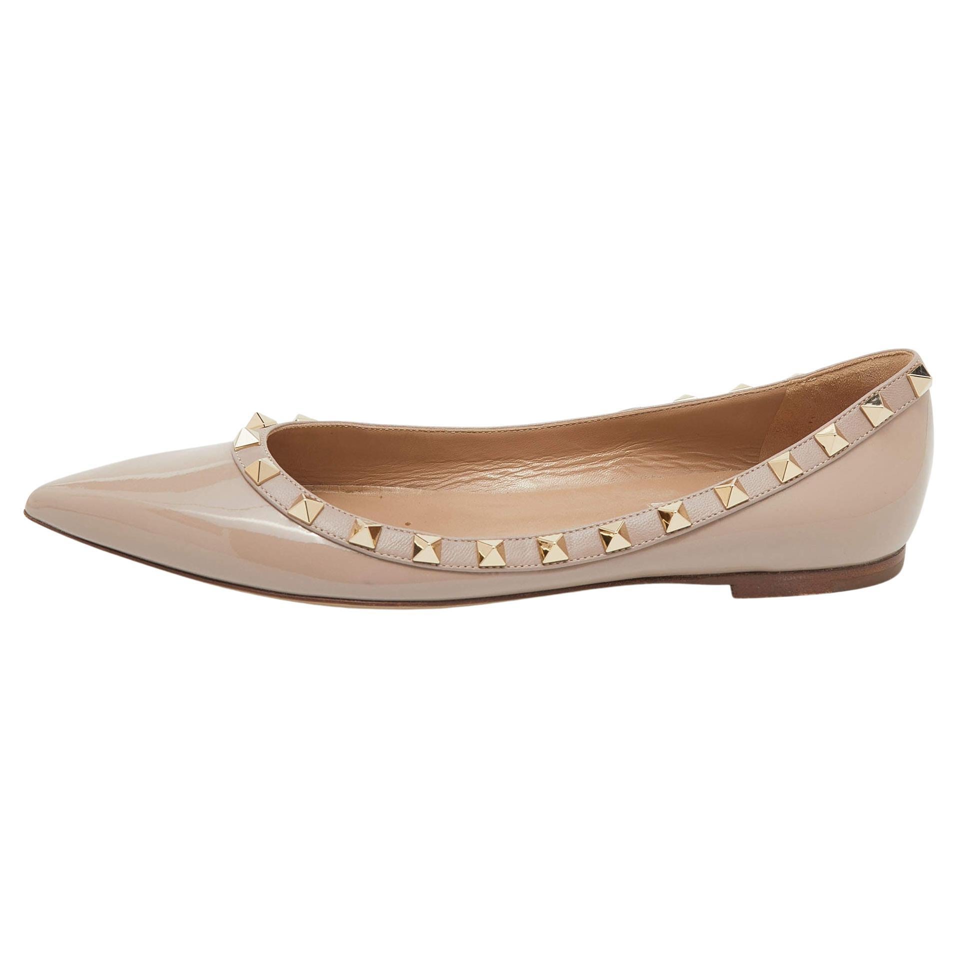 Valentino Beige Patent Leather Rockstud Ballet Flats Size 38