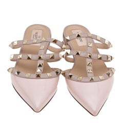Valentino Beige Patent Leather Rockstud Pointed Toe Flat Mules Size 35