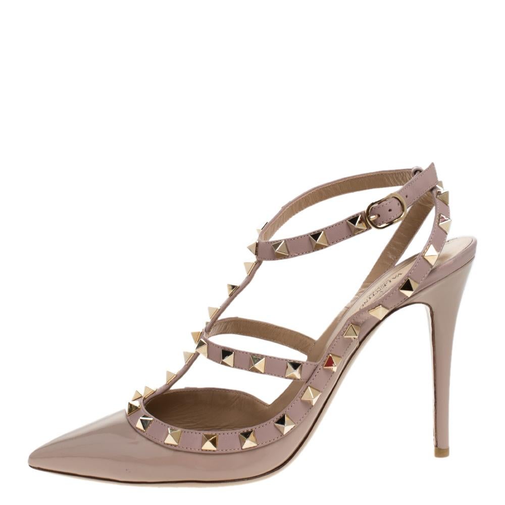 Instantly recognisable, the Rockstud sandals from Valentino are one of the most iconic styles from the brand. These sandals have been crafted in Italy and made from patent leather. They have been styled with the signature Rockstud accents in