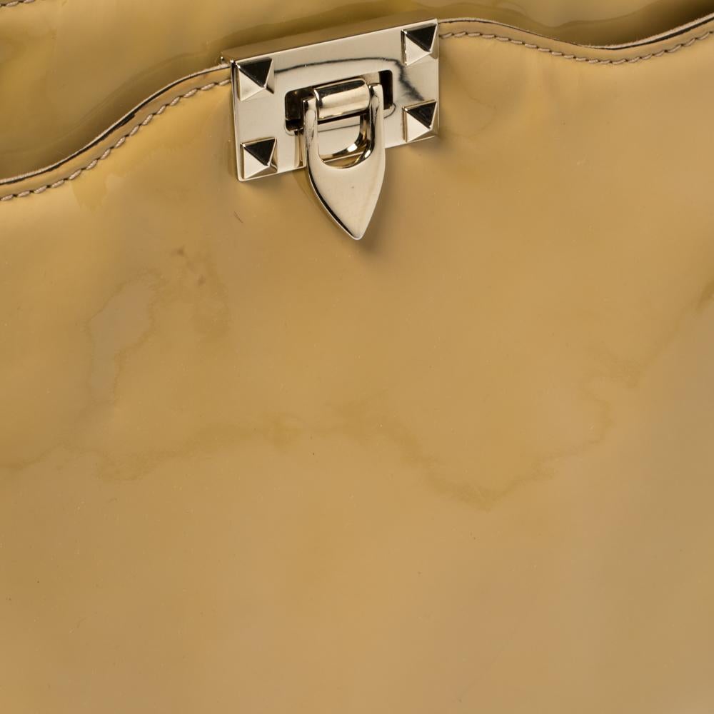 Women's Valentino Beige Patent Leather Rockstud Strap Shoulder Bag