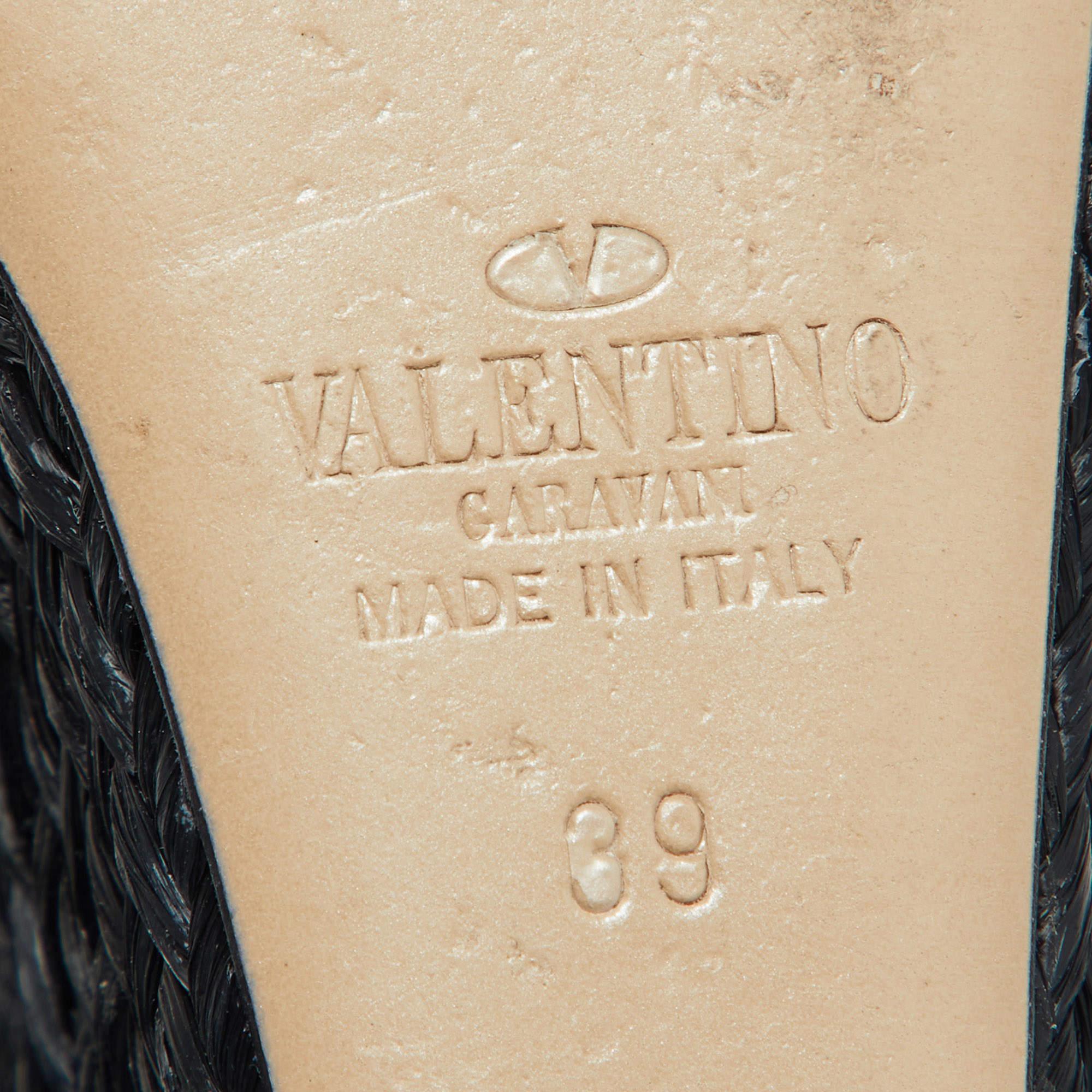 Valentino Beige Patent Leather Rose Embellished Espadrille Wedge Sandals Size 39 3
